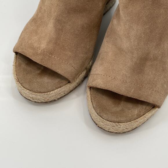 VINCE Evangeline Wedges Open Toe Booties SZ 7.5 Tan Suede Espadrille Sandals - Picture 4 of 8